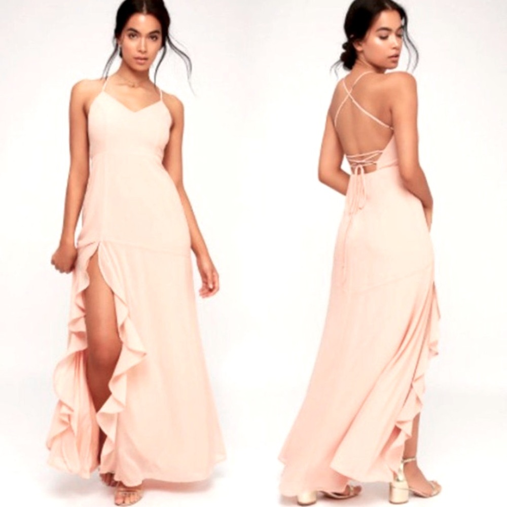 NWT lulus luxurious love blush lace up maxi dress